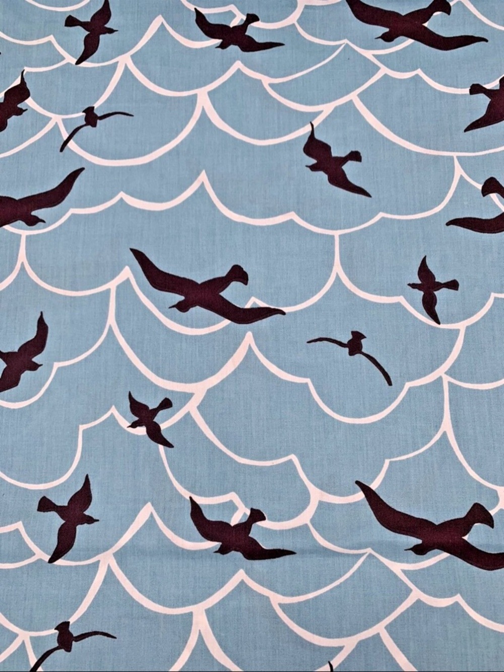Monaluna Fabric Marin Bird Sky Blue Print 100% Organic Cotton 5 yards x 44 Wide